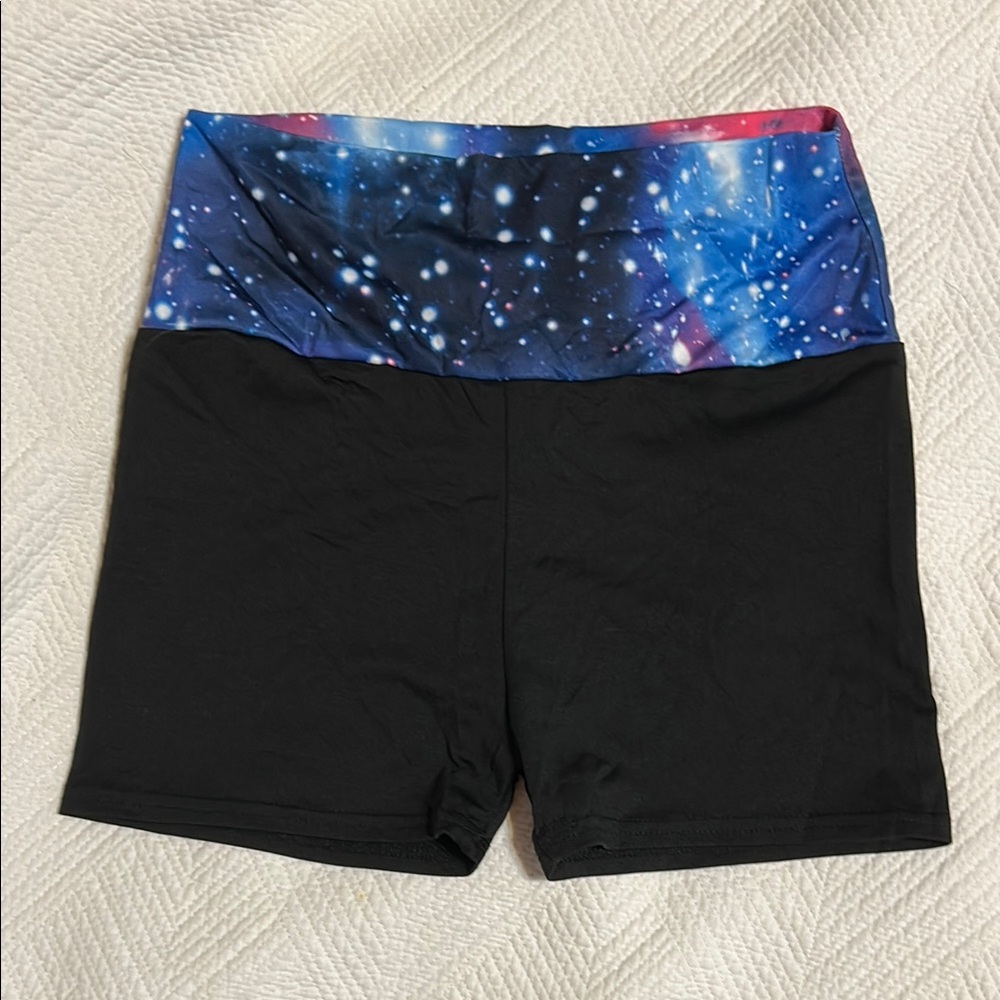 Women's Black and Galaxy Print Shorts